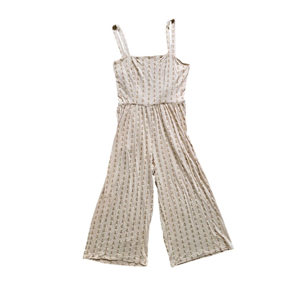 Kate Quinn‎ Bamboo Nautical Anchor Tie Back Sleeveless Jumpsuit Size XS Coastal